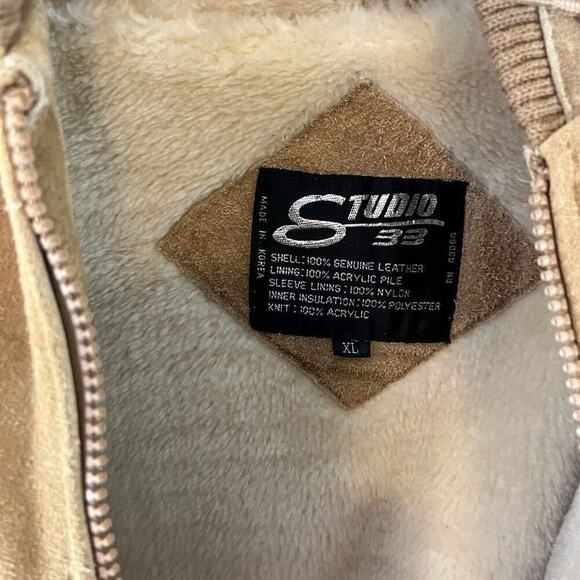 Vintage Studio 33 Leather Acrylic Pile Lined Hooded Coat Western Size XL - Picture 6 of 7
